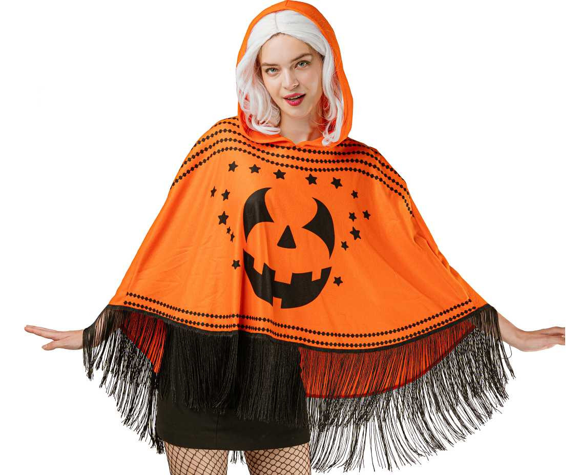 Hooded poncho for adult Pumpkin, size S